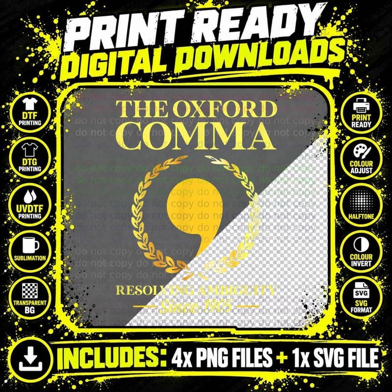 Oxford Comma T-Shirt, Grammar Nerd Apparel Png SVG Digital Bundle