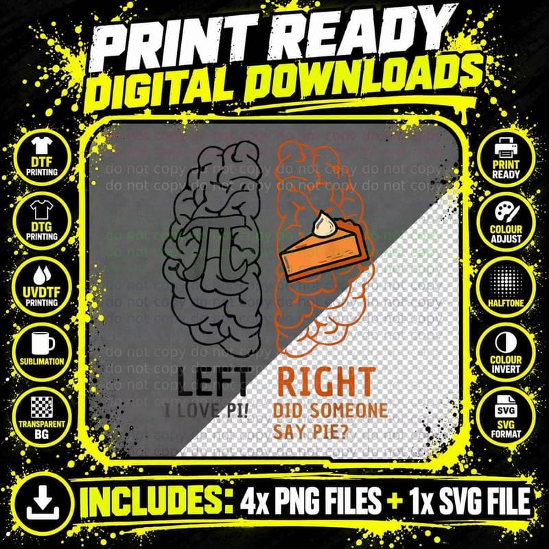 Pi Day Left and Right Brain Pie Math Geek Pi Day T-Shirt Png SVG Digital Bundle