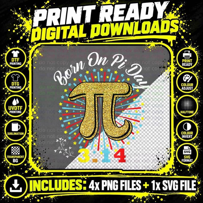 Pi Day Math T-Shirt, Glittery Celebration Design Png SVG Digital Bundle