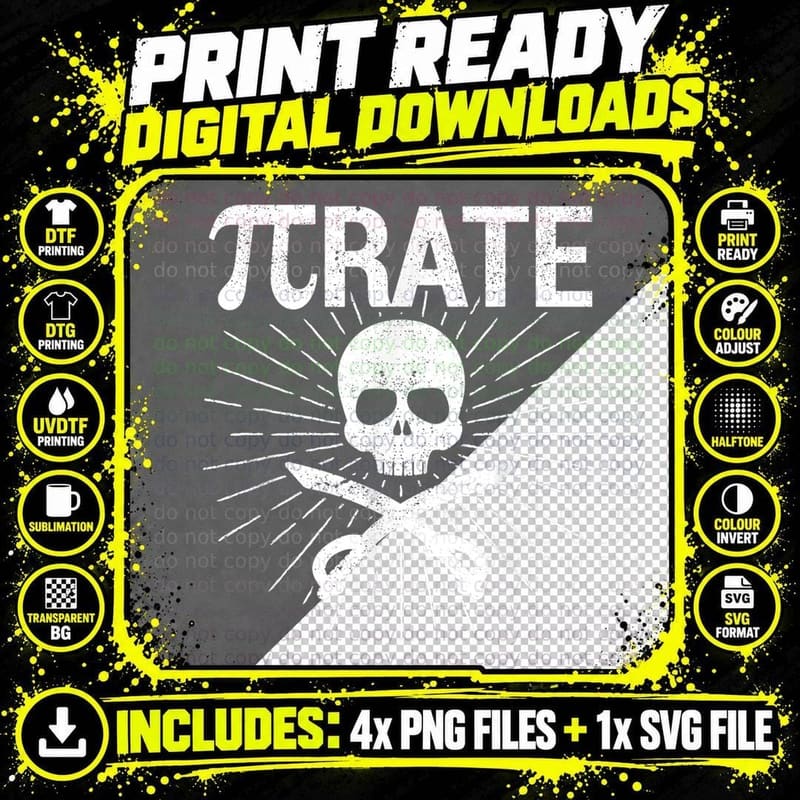 Pirate Pi Rate Pi Day Math Pirates Mathematician Nerd Png SVG Digital Bundle