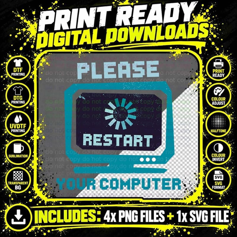 Please Restart Your Computer Programmer Engineer Png SVG Digital Bundle