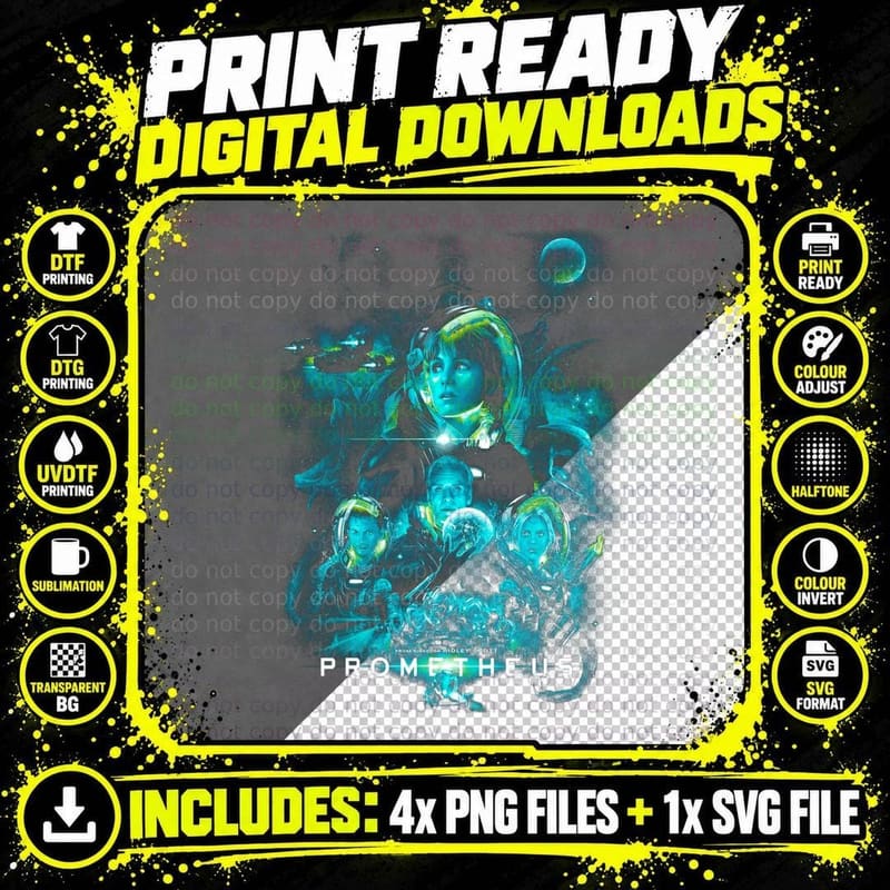 Prometheus Futuristic Space T-Shirt, Sci-Fi Art Print Png SVG Digital Bundle