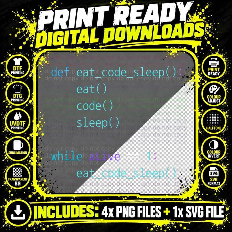 Python Class Eat Code Sleep Repeat Coding T-Shirt Png SVG Digital Bundle