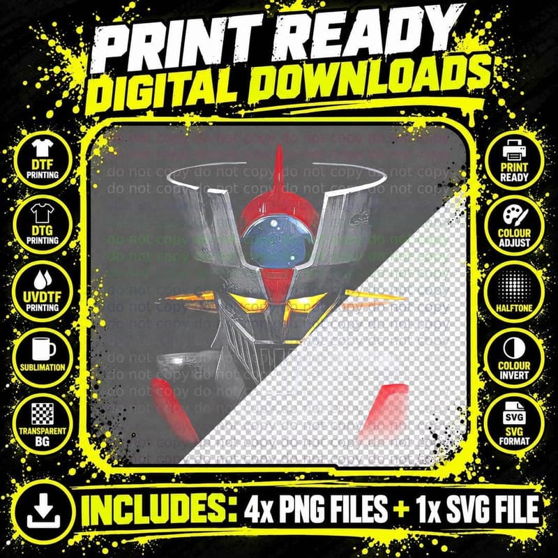 Robot Head T-Shirt, Futuristic Print, Cyberpunk Tee Png SVG Digital Bundle