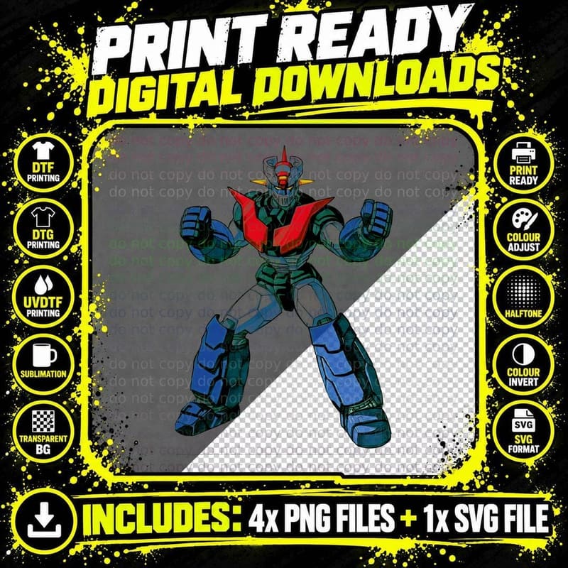 Robot Mecha Red-Blue Simple T-Shirt Png SVG Digital Bundle
