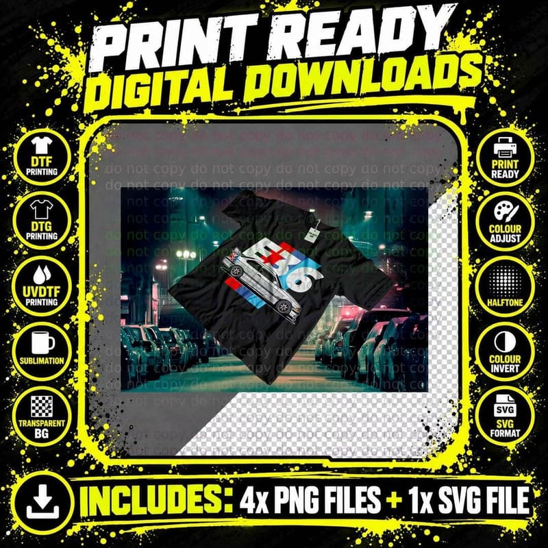 S16 Racer Neon Synthwave Sports Car on Cyberpunk Street Png SVG Digital Bundle