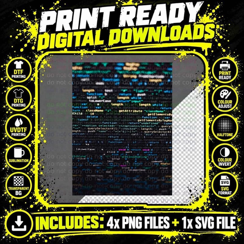 Software Developer Programming Code on Black Background Png SVG Digital Bundle