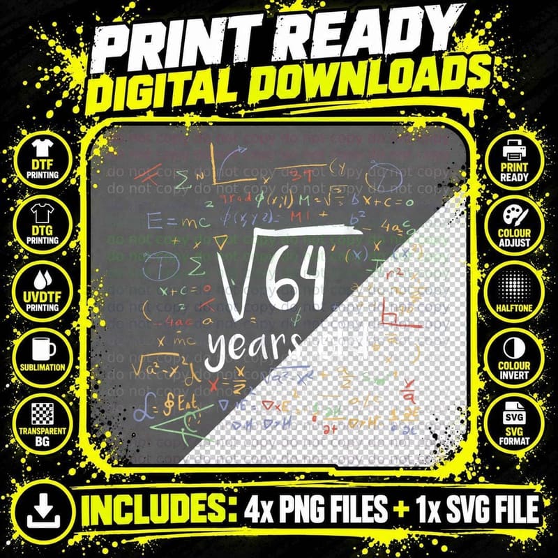 Square Root of 64 Math T-Shirt, Math Nerd Apparel Png SVG Digital Bundle