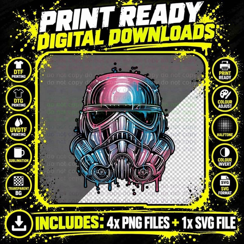 Stormtrooper Helmet Glow T-Shirt, Cyberpunk Aesthetic Tee Png SVG Digital Bundle