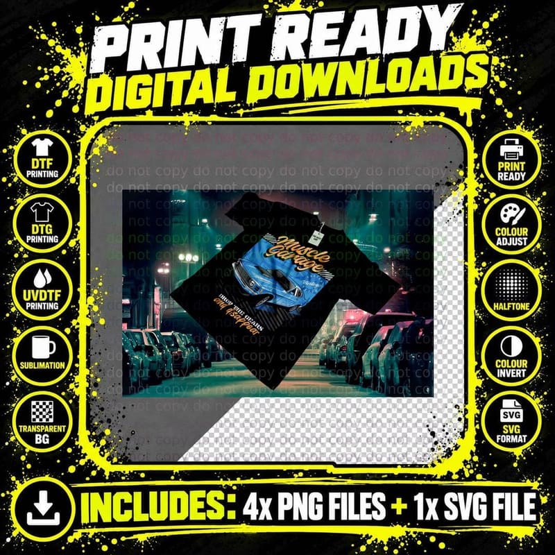 Street King Blue Car Golden Text Neon Cyberpunk T-Shirt Png SVG Digital Bundle