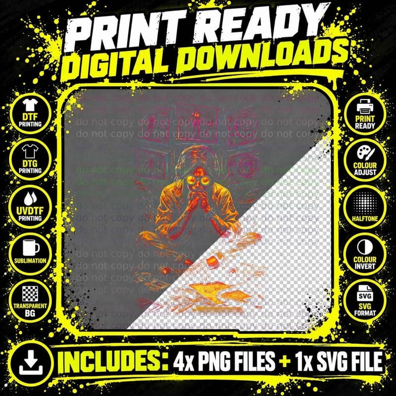 Tech Engineer Cyberpunk T-Shirt, Halftone Neon Tech Png SVG Digital Bundle