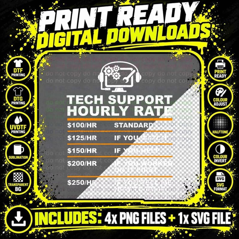 Tech Support Hourly Rate, Tech Computer Geek Gifts Png SVG Digital Bundle