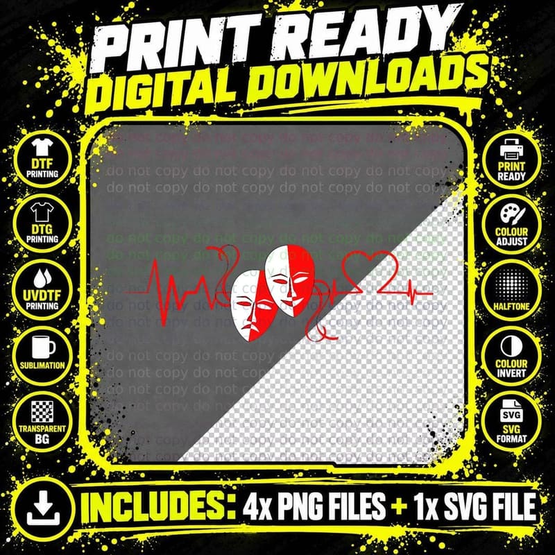 Theatre Heartbeat Theater Nerd Drama Rehearsal Theatre Png SVG Digital Bundle