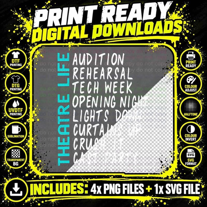 Theatre Nerd Gift for Broadway Fan Actor, Director Png SVG Digital Bundle