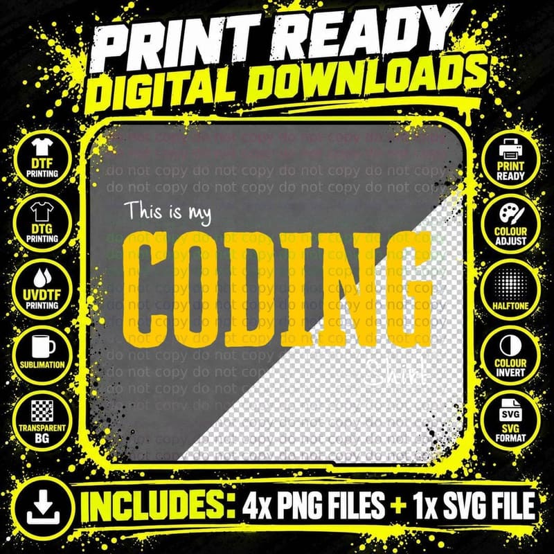 This Is My Coding - Programmer, Web Developer T-Shirt Png SVG Digital Bundle