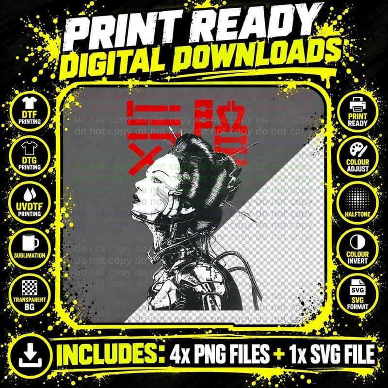 Vaporwave Japanese Cyberpunk Geisha Aesthetic Urban Png SVG Digital Bundle