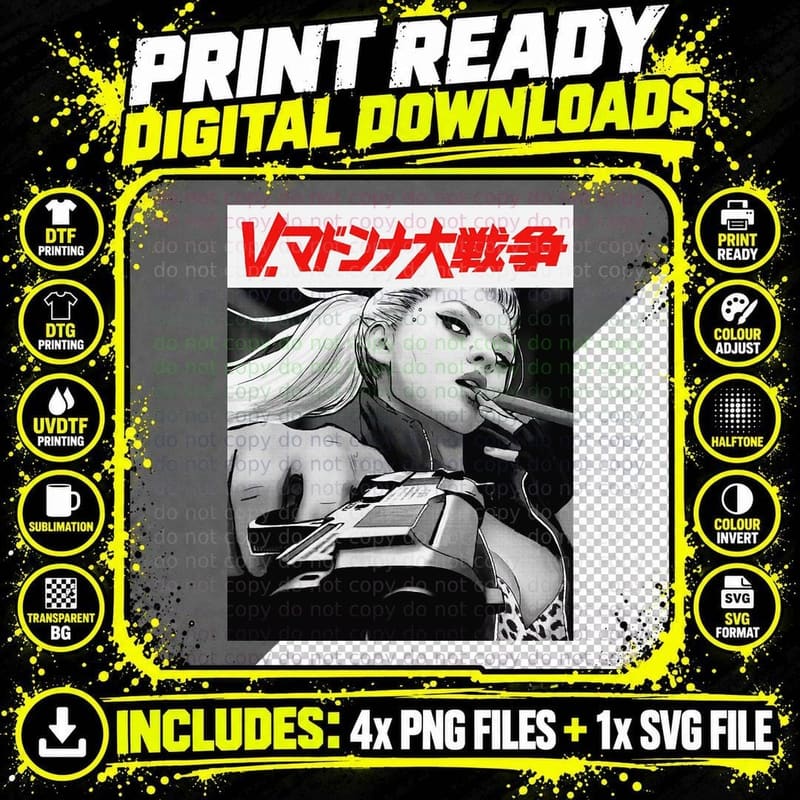 Yakuza Japanese Cyberpunk Girl Vaporwave Urban Style Png SVG Digital Bundle