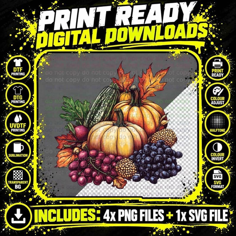 Autumn Harvest Fruits & Vegetables Kwanzaa T-Shirt Png SVG Digital Bundle