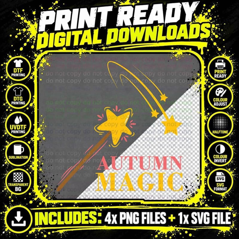 Autumn Magic Fall T-Shirt, Magic Wand Stars Sparkles Png SVG Digital Bundle