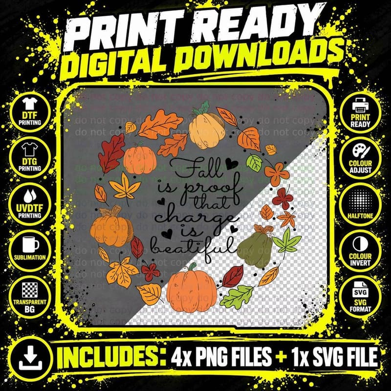 Autumn Wreath Circular Pumpkins Leaves Fall T-Shirt Png SVG Digital Bundle