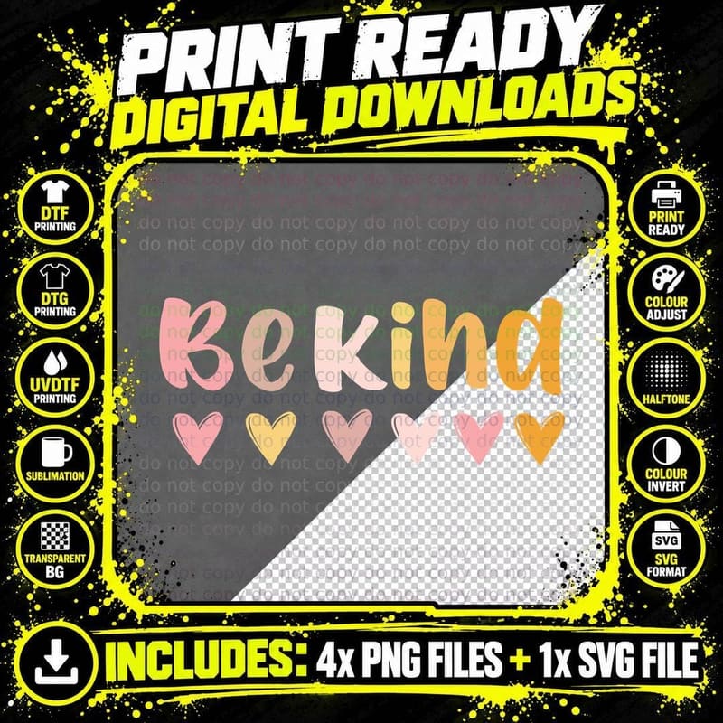 Be Kind Fall T-Shirt, Be Kind with Hearts Autumn Tee Png SVG Digital Bundle