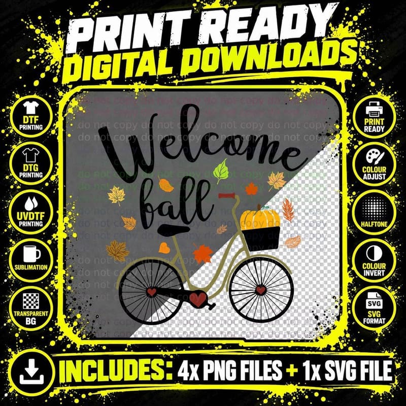Bicycle Autumn Leaves Scene Fall T-Shirt Png SVG Digital Bundle