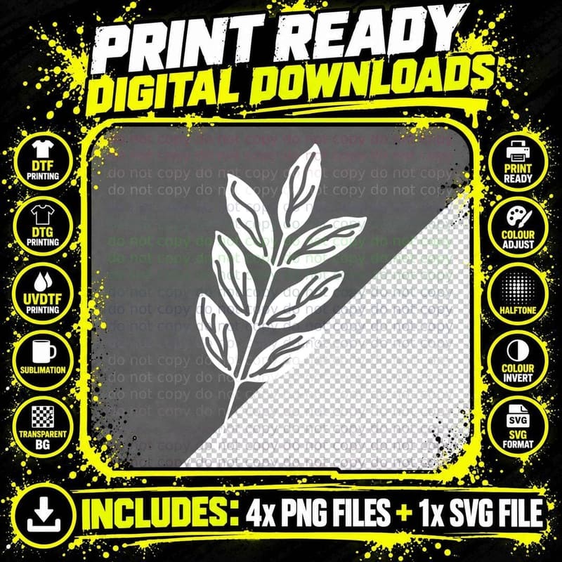 Black Elongated Plant Leaf Branch Fall T-Shirt Png SVG Digital Bundle