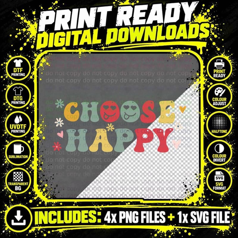 Choose Happy Fall T-Shirt, Choose Happy Smiley Faces Png SVG Digital Bundle