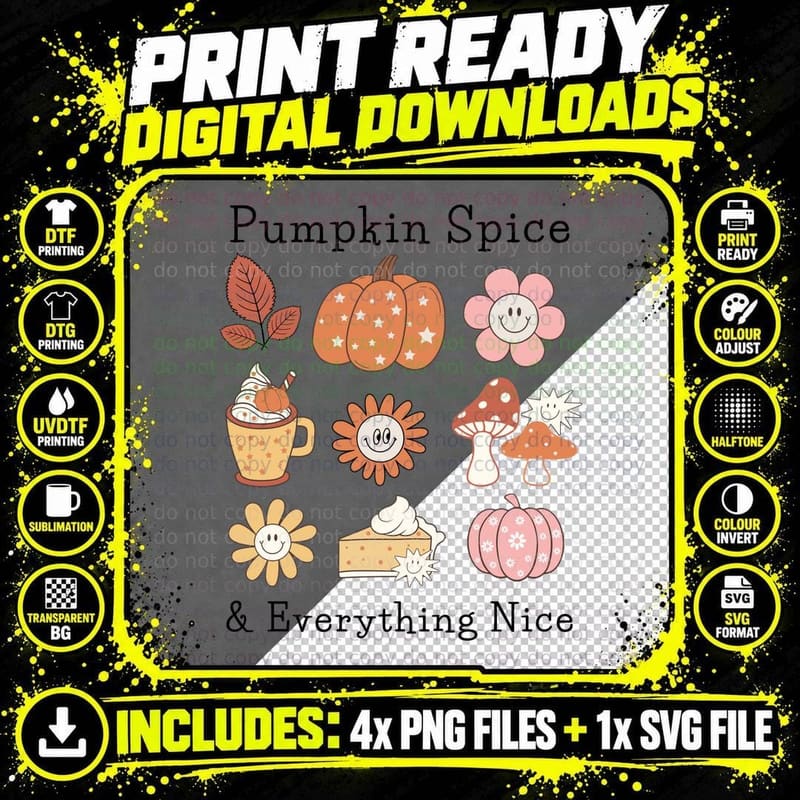 Cute Fall Aesthetic Flowers Smiles Fall T-Shirt Png SVG Digital Bundle