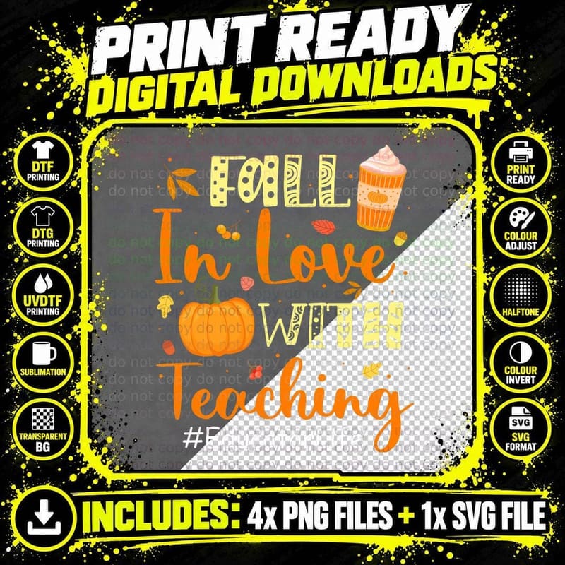 Educator Life Fall in Love with Teaching Autumn Vibes Png SVG Digital Bundle