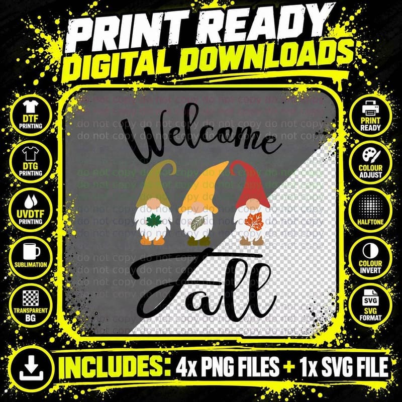 Fall Gnomes Leaf Designs Fall T-Shirt Png SVG Digital Bundle