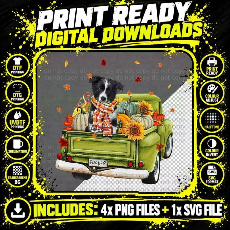 Fall Harvest Border Collie T-Shirt Png SVG Digital Bundle