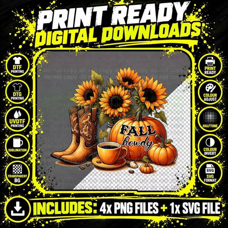 Fall Howdy Fall T-Shirt, Autumn Pumpkins Sunflowers Png SVG Digital Bundle