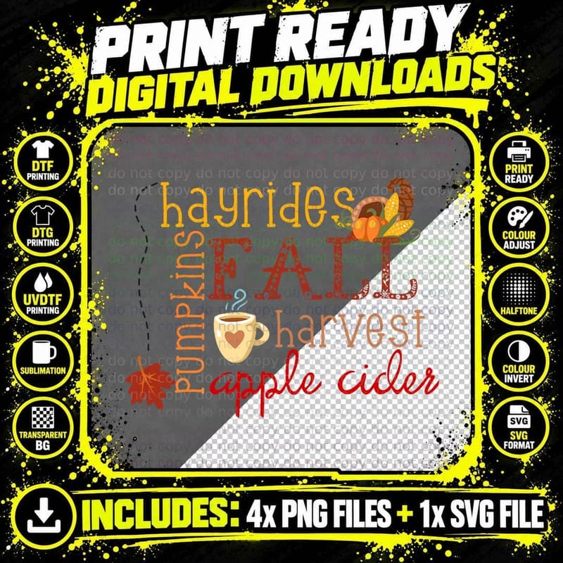 Fall Pumpkins Hayrides Harvest Apples Ciders Autumn Png SVG Digital Bundle