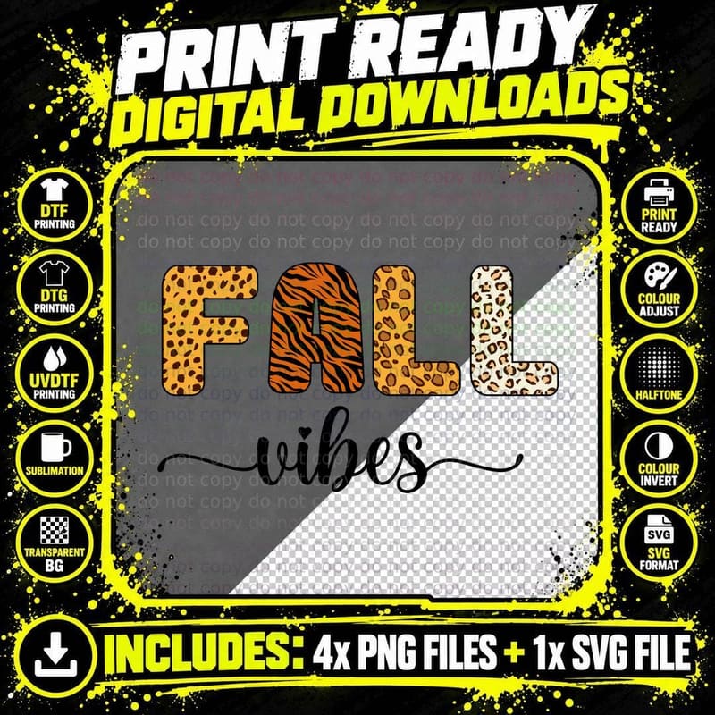 Fall T-Shirt, Animal Pattern Fall Letters Autumn Tee Png SVG Digital Bundle