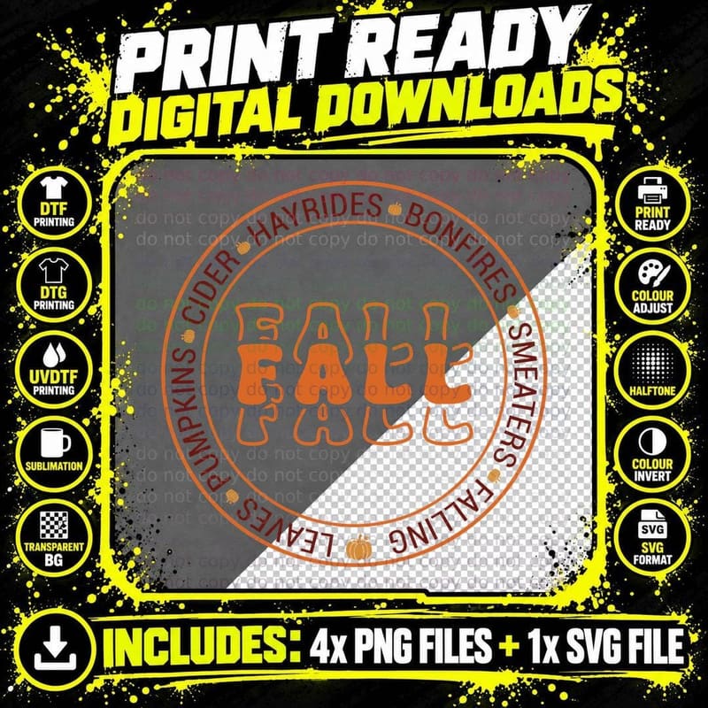 Fall T-Shirt, Fall Circle Badge Orange Autumn Tee Png SVG Digital Bundle
