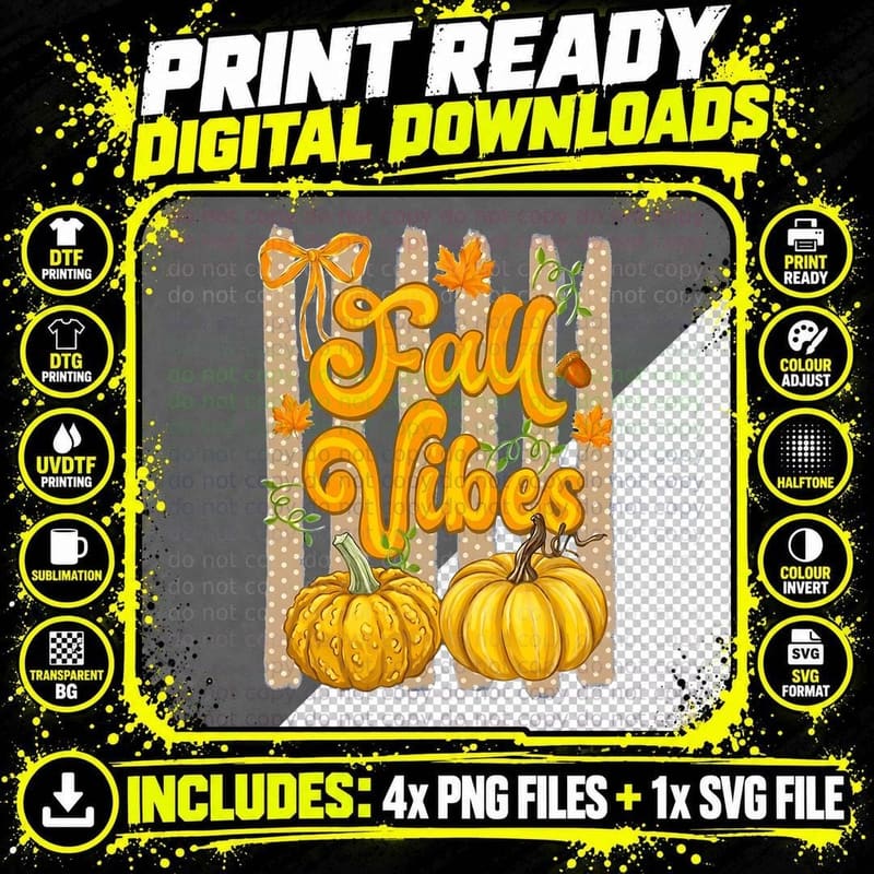 Fall Vibes Fall T-Shirt, Fall Vibes Pumpkins Leaves Png SVG Digital Bundle