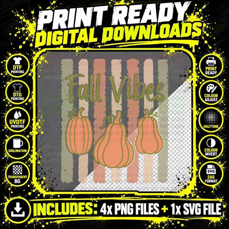 Fall Vibes Fall T-Shirt, Vertical Striped Pumpkins and Png SVG Digital Bundle