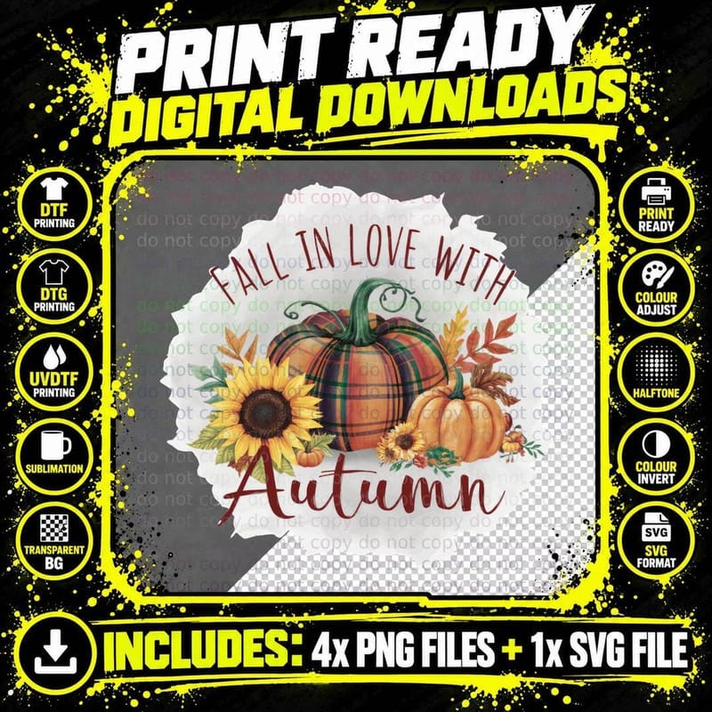 Fall in Love Fall T-Shirt, White Leaf Outline Script Png SVG Digital Bundle