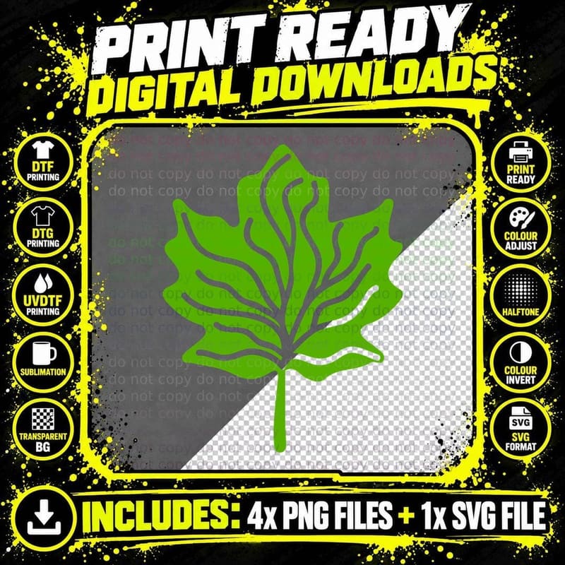 Gold Oak-Style Leaf Outline Fall T-Shirt Png SVG Digital Bundle