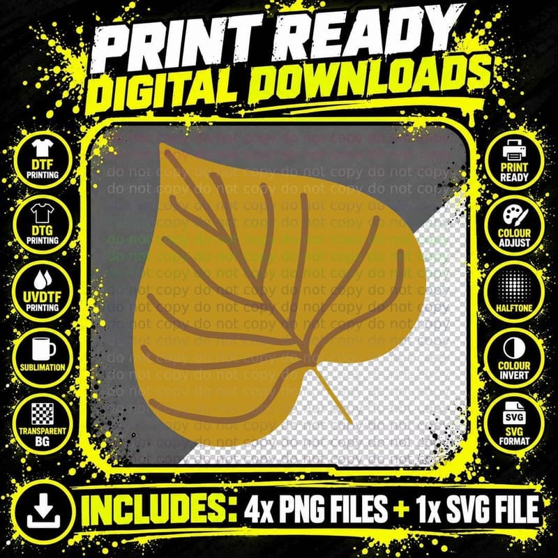 Gold Yellow Heart Shaped Leaf Fall T-Shirt Png SVG Digital Bundle