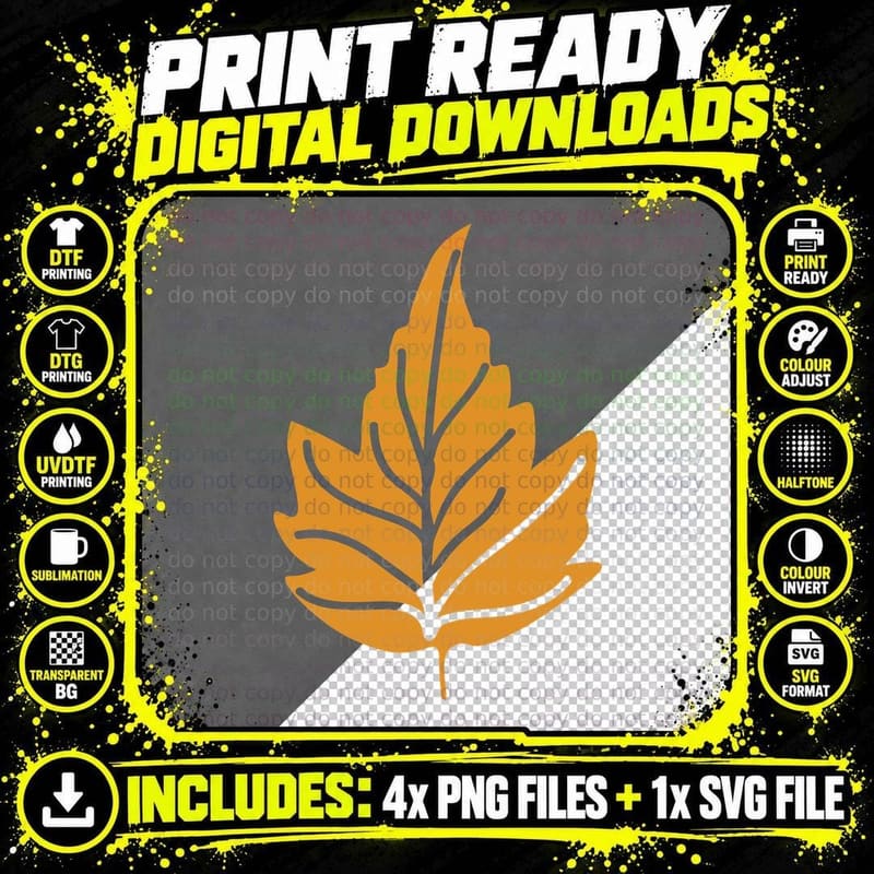 Golden Yellow Maple Leaf Fall T-Shirt Png SVG Digital Bundle