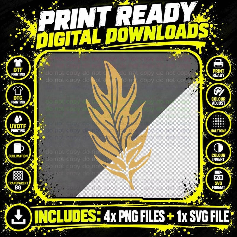Golden Yellow Palm Frond Feather Leaf Fall T-Shirt Png SVG Digital Bundle