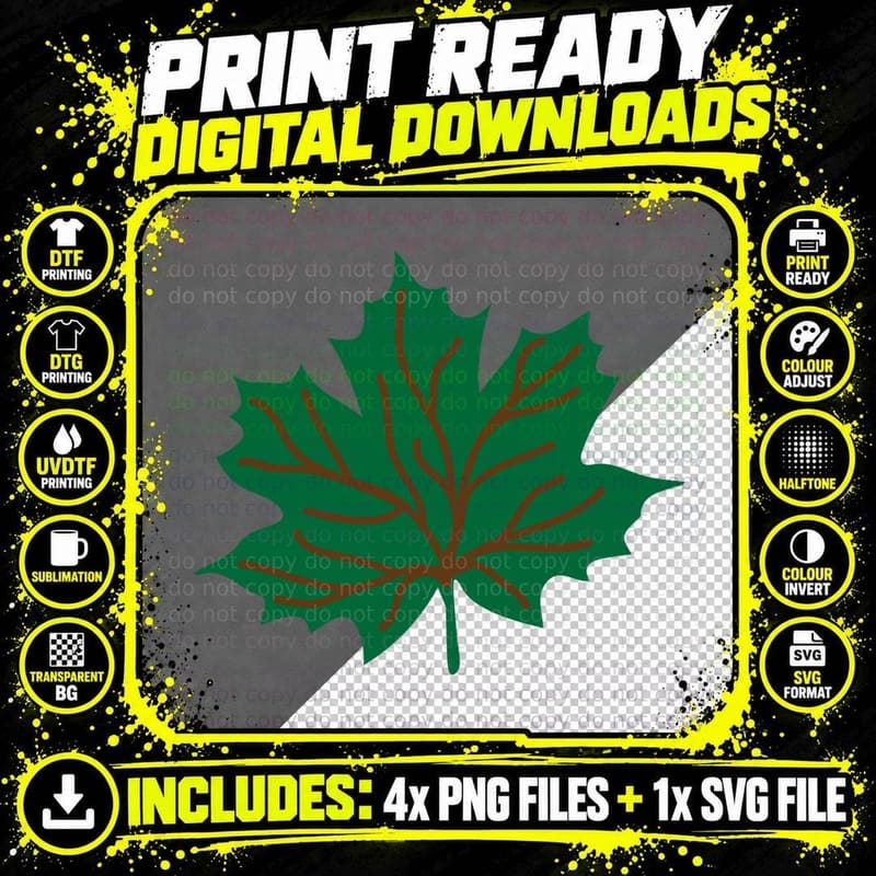 Green Maple Leaf Red Brown Veins Fall T-Shirt Png SVG Digital Bundle
