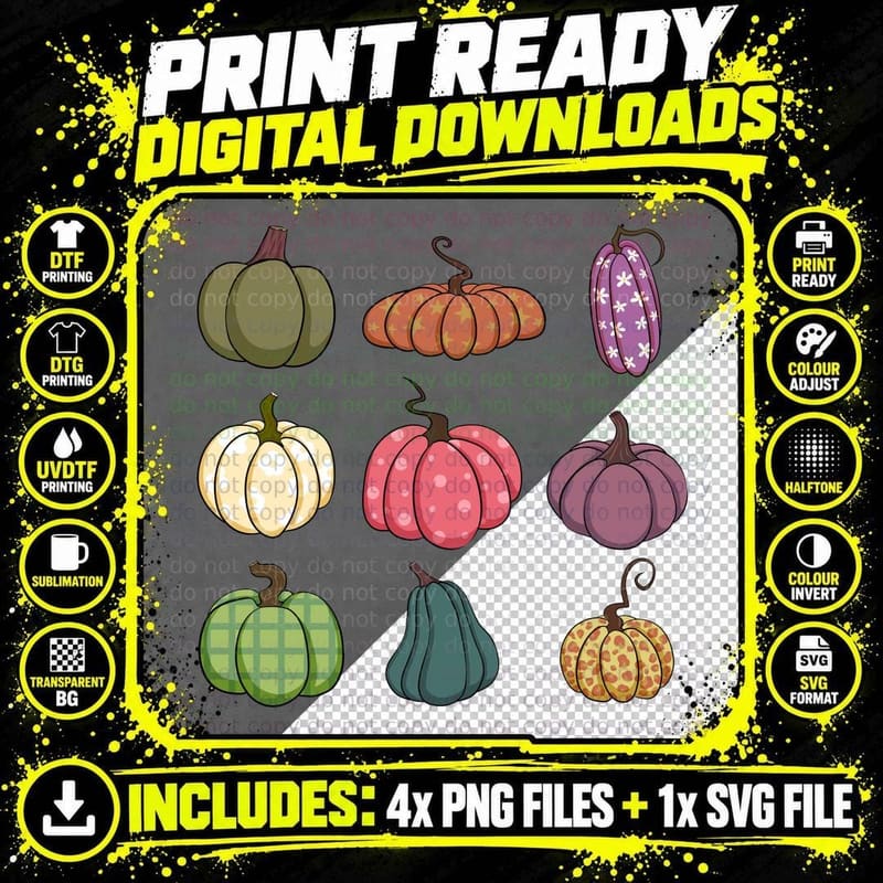 Grid of Decorative Gourds Various Fall T-Shirt Png SVG Digital Bundle
