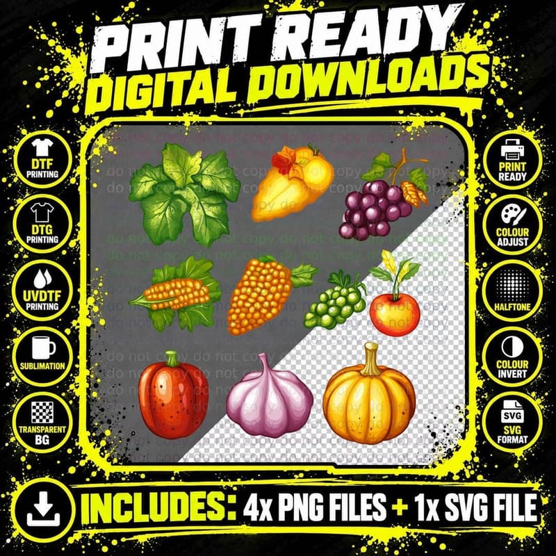 Harvest Bounty Fruits Vegetables Kwanzaa T-Shirt Png SVG Digital Bundle