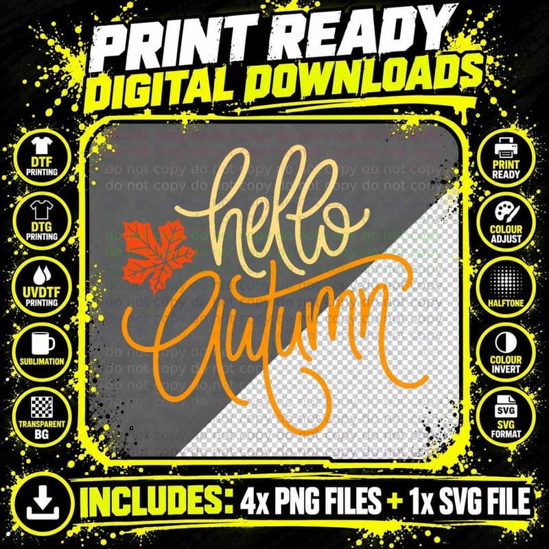 Hello Autumn Vinatge Season Leafs Fall Women Girls Png SVG Digital Bundle