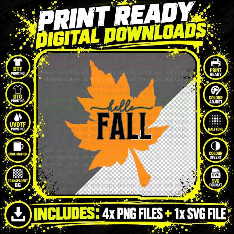 Hello Fall T-Shirt, Hello Fall Leaf Design Autumn Tee Png SVG Digital Bundle