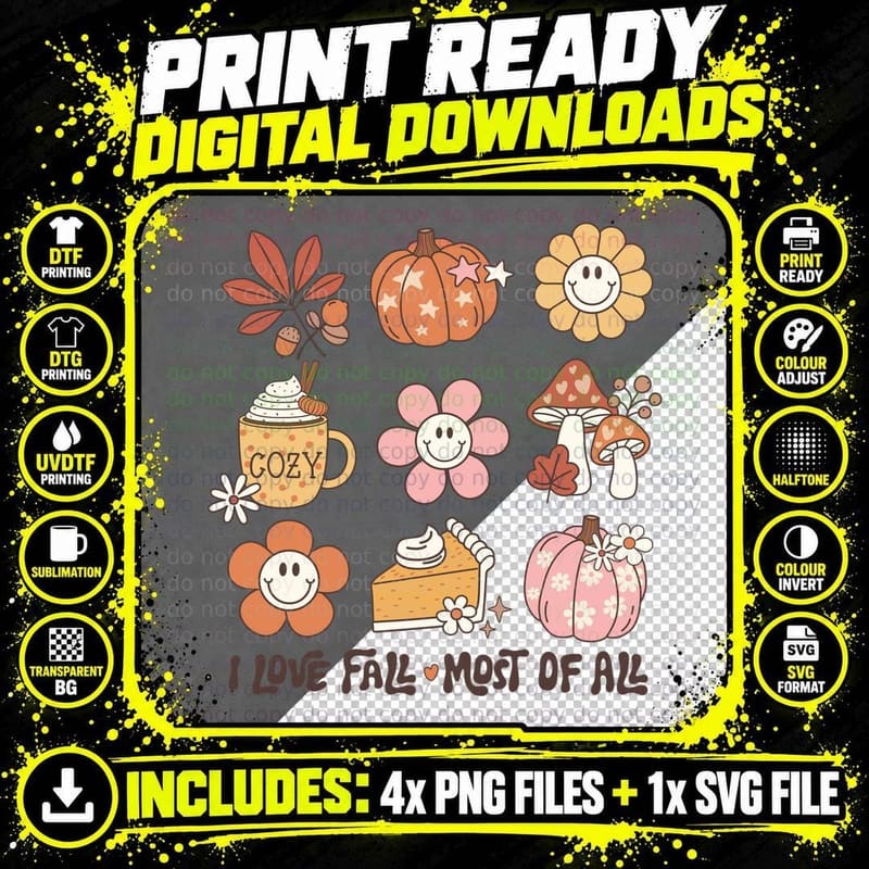I Love Fall Most of All Fall T-Shirt Png SVG Digital Bundle