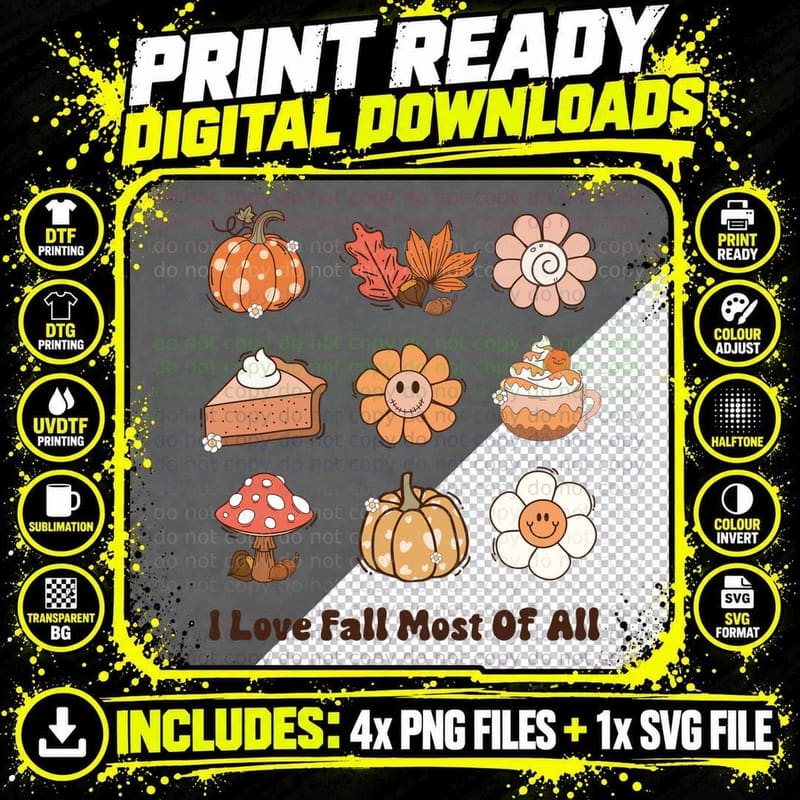 I Love Fall Most of All Fall T-Shirt Png SVG Digital Bundle
